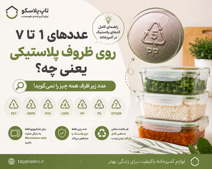 عددهای ۱ تا ۷ روی ظروف پلاستیکی یعنی چه؟ راهنمای کدهای پلاستیک در آشپزخانه