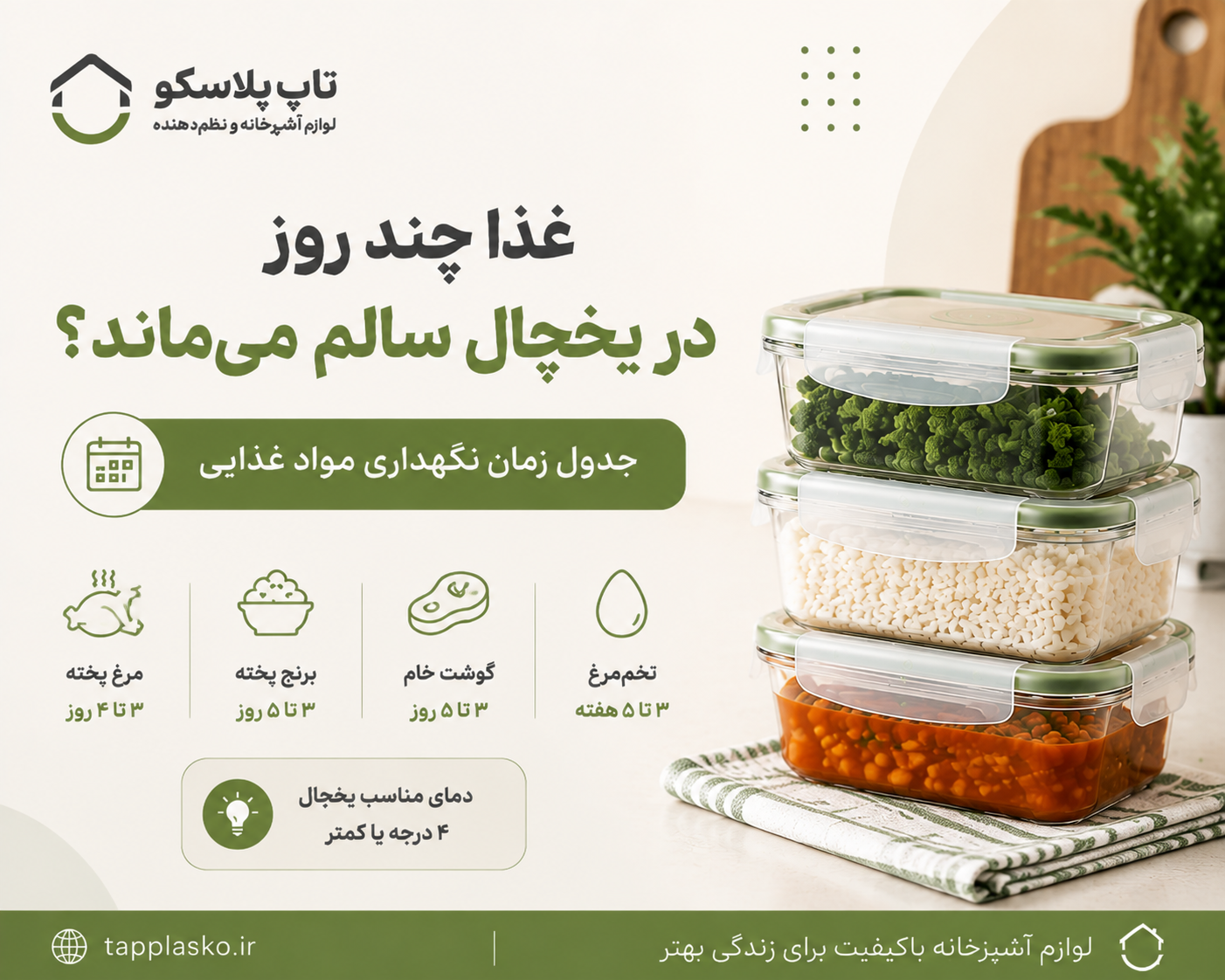 غذا چند روز در یخچال سالم می‌ماند؟ جدول زمان نگهداری مواد غذایی
