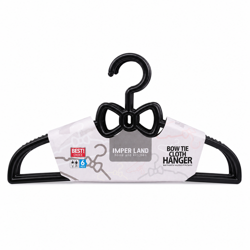 چوبلباسی پلاستیکی پاپیونی 6 عددی ایمپرلند مدل Bow Tie مشکی