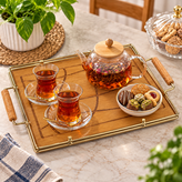 سینی پذیرایی چوبی مستطیلی با دسته چوبی